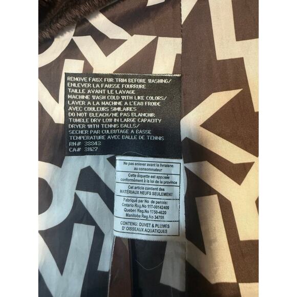 DKNY Hooded Long Down Puffer Coat with Removable Fur Trim in Brown Size M - Picture 10 of 10